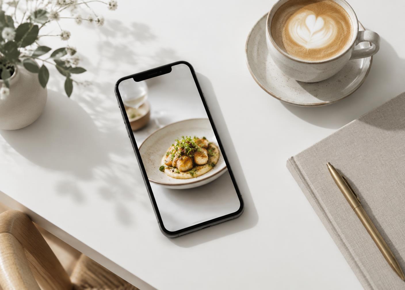 Contenido para redes sociales preparado sobre una mesa de trabajo